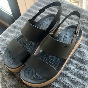 CROCS Brooklyn Wedge Black Comfort Sandals with Adjustable Straps